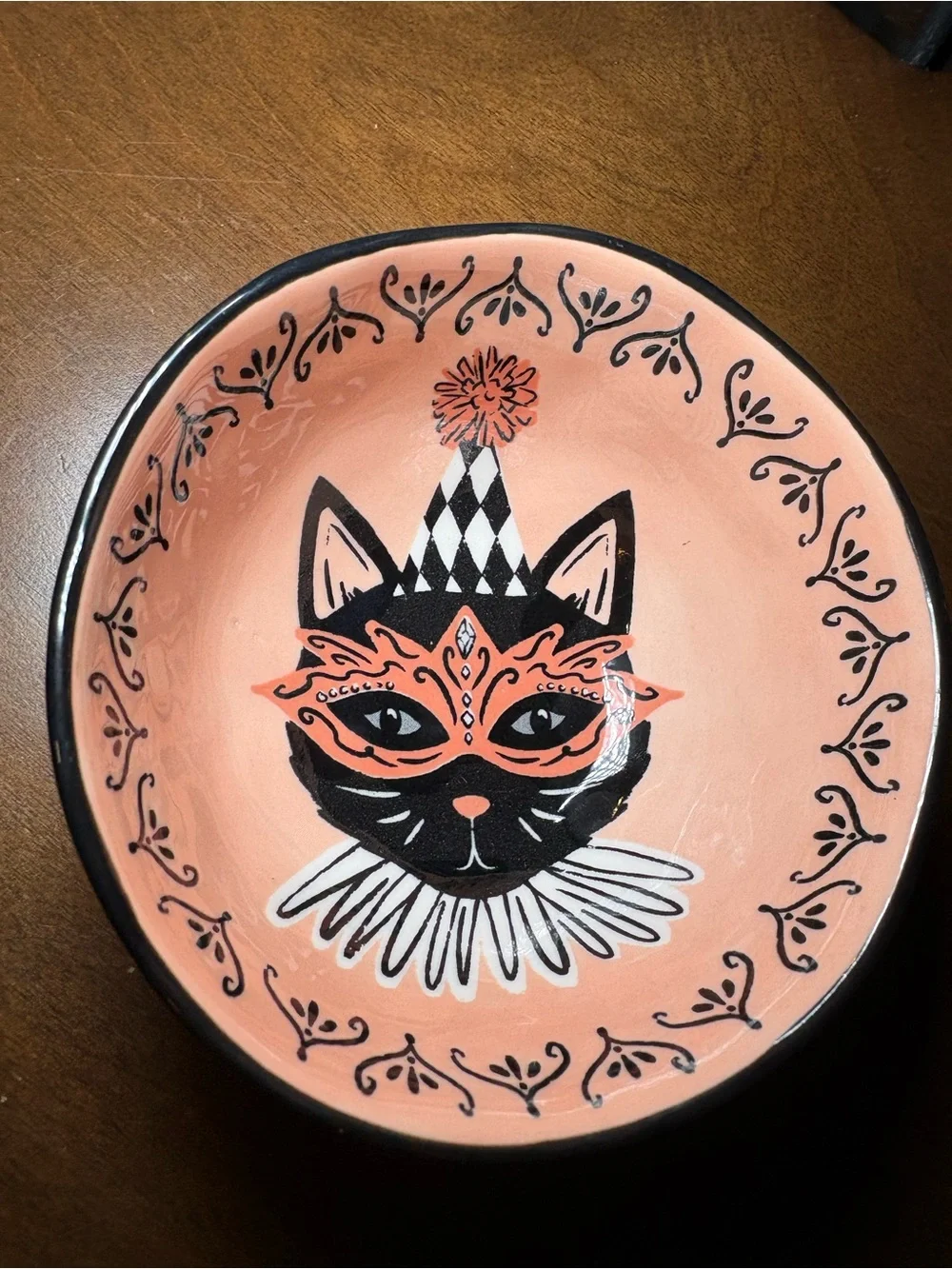 Pink Masquerade Cat Ceramic Accent Bowl - Decorative Home Vase